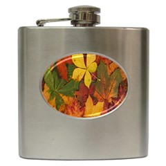 Colorful Autumn Leaves Leaf Background Hip Flask (6 Oz) by Amaryn4rt