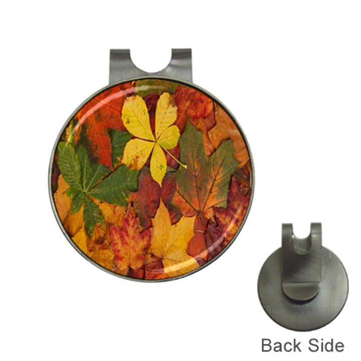 Colorful Autumn Leaves Leaf Background Hat Clips with Golf Markers