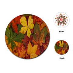 Colorful Autumn Leaves Leaf Background Playing Cards (round) 