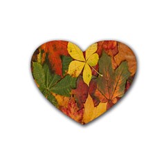 Colorful Autumn Leaves Leaf Background Rubber Coaster (heart)  by Amaryn4rt