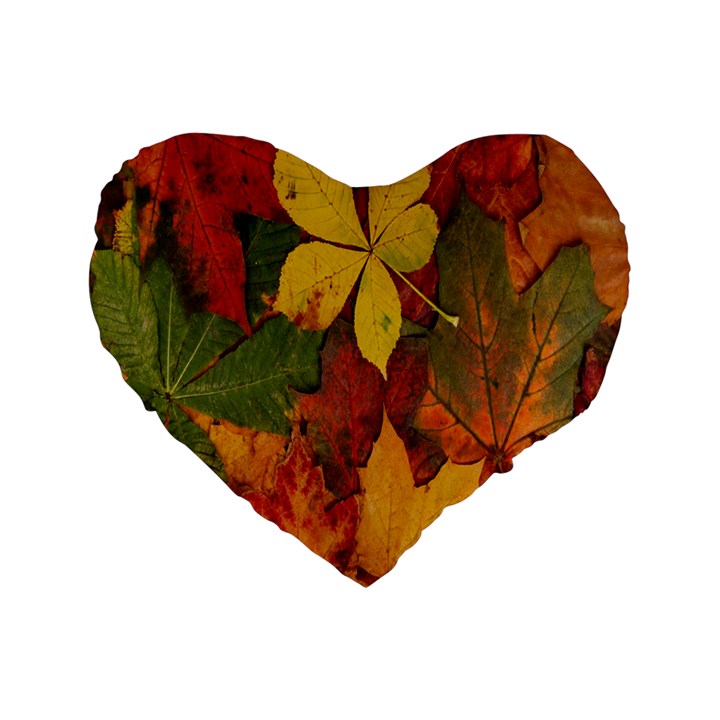 Colorful Autumn Leaves Leaf Background Standard 16  Premium Heart Shape Cushions