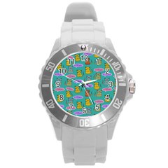 Meow Cat Pattern Round Plastic Sport Watch (l) by Amaryn4rt