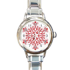 Red Pattern Filigree Snowflake On White Round Italian Charm Watch