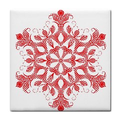 Red Pattern Filigree Snowflake On White Tile Coasters