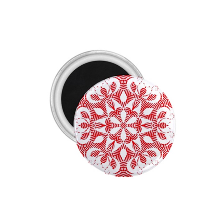 Red Pattern Filigree Snowflake On White 1.75  Magnets