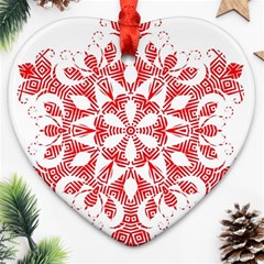 Red Pattern Filigree Snowflake On White Ornament (Heart)