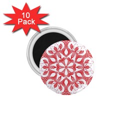 Red Pattern Filigree Snowflake On White 1.75  Magnets (10 pack) 