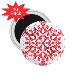 Red Pattern Filigree Snowflake On White 2.25  Magnets (10 pack) 