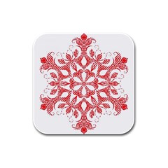 Red Pattern Filigree Snowflake On White Rubber Square Coaster (4 pack) 