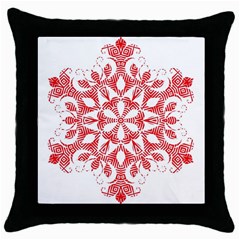 Red Pattern Filigree Snowflake On White Throw Pillow Case (Black)