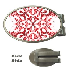 Red Pattern Filigree Snowflake On White Money Clips (Oval) 