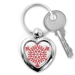 Red Pattern Filigree Snowflake On White Key Chains (Heart) 