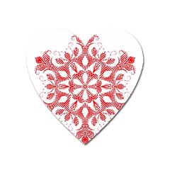 Red Pattern Filigree Snowflake On White Heart Magnet