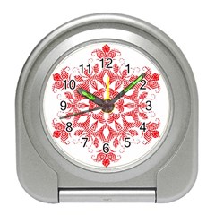 Red Pattern Filigree Snowflake On White Travel Alarm Clocks