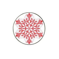 Red Pattern Filigree Snowflake On White Hat Clip Ball Marker