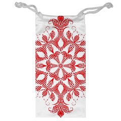 Red Pattern Filigree Snowflake On White Jewelry Bag