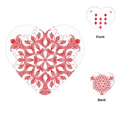 Red Pattern Filigree Snowflake On White Playing Cards (Heart) 