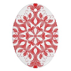 Red Pattern Filigree Snowflake On White Oval Ornament (Two Sides)