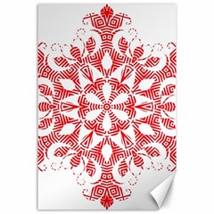 Red Pattern Filigree Snowflake On White Canvas 24  X 36  by Amaryn4rt