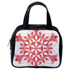 Red Pattern Filigree Snowflake On White Classic Handbags (One Side)