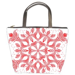 Red Pattern Filigree Snowflake On White Bucket Bags