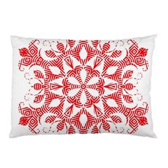 Red Pattern Filigree Snowflake On White Pillow Case