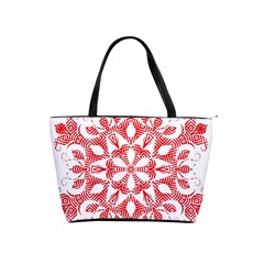 Red Pattern Filigree Snowflake On White Shoulder Handbags