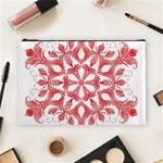 Red Pattern Filigree Snowflake On White Cosmetic Bag (Large)  Front