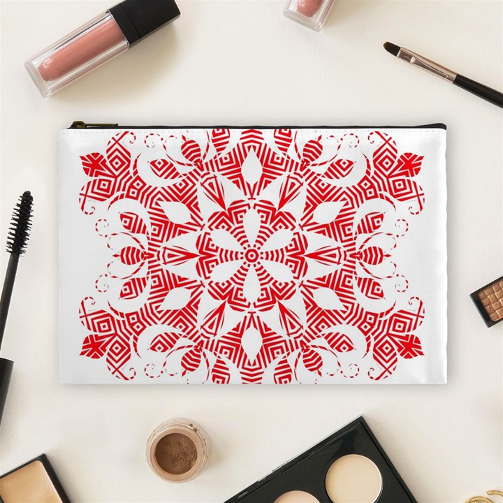 Red Pattern Filigree Snowflake On White Cosmetic Bag (Large) 