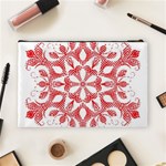 Red Pattern Filigree Snowflake On White Cosmetic Bag (Large)  Back