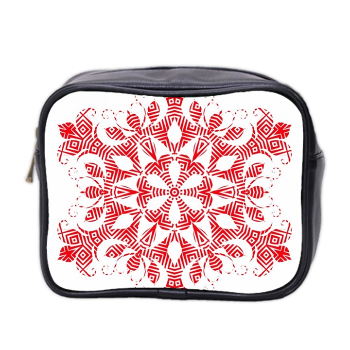 Red Pattern Filigree Snowflake On White Mini Toiletries Bag 2-Side