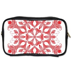 Red Pattern Filigree Snowflake On White Toiletries Bags