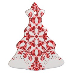 Red Pattern Filigree Snowflake On White Ornament (Christmas Tree) 