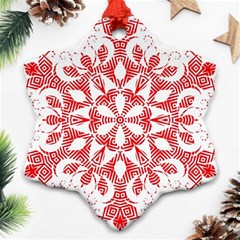 Red Pattern Filigree Snowflake On White Snowflake Ornament (Two Sides)