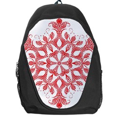 Red Pattern Filigree Snowflake On White Backpack Bag