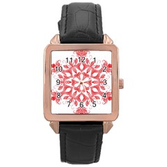 Red Pattern Filigree Snowflake On White Rose Gold Leather Watch  by Amaryn4rt