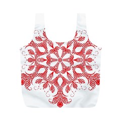 Red Pattern Filigree Snowflake On White Full Print Recycle Bags (M) 