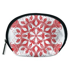 Red Pattern Filigree Snowflake On White Accessory Pouches (medium)  by Amaryn4rt