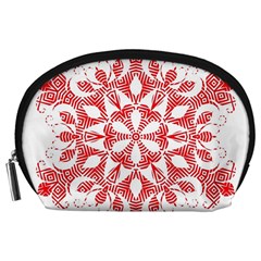 Red Pattern Filigree Snowflake On White Accessory Pouches (Large) 