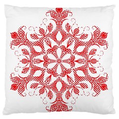 Red Pattern Filigree Snowflake On White Large Flano Cushion Case (two Sides) by Amaryn4rt