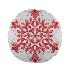 Red Pattern Filigree Snowflake On White Standard 15  Premium Flano Round Cushions