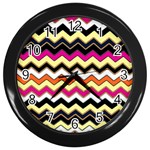 Colorful Chevron Pattern Stripes Wall Clocks (Black) Front