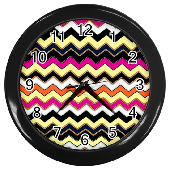 Colorful Chevron Pattern Stripes Wall Clocks (Black)