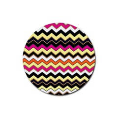 Colorful Chevron Pattern Stripes Rubber Round Coaster (4 Pack)  by Amaryn4rt