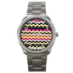 Colorful Chevron Pattern Stripes Sport Metal Watch by Amaryn4rt