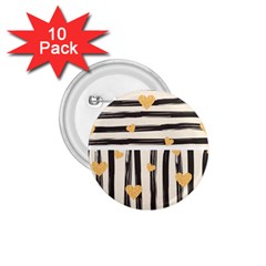 Black Lines And Golden Hearts Pattern 1 75  Buttons (10 Pack) by TastefulDesigns