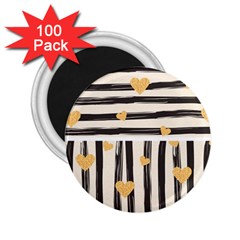 Black Lines And Golden Hearts Pattern 2 25  Magnets (100 Pack)  by TastefulDesigns