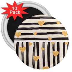 Black Lines And Golden Hearts Pattern 3  Magnets (10 Pack)  by TastefulDesigns