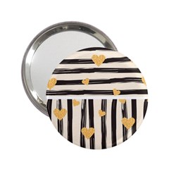 Black Lines And Golden Hearts Pattern 2 25  Handbag Mirrors by TastefulDesigns