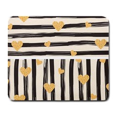 Black Lines And Golden Hearts Pattern Large Mousepads by TastefulDesigns